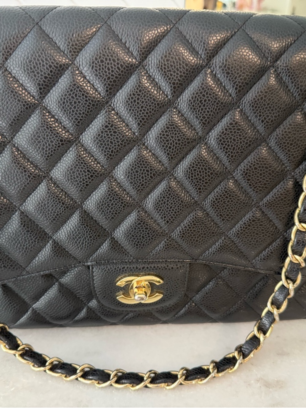 Black Quilted Leather Shoulder Bag with Gold CC Lock - Picture 2 of 11